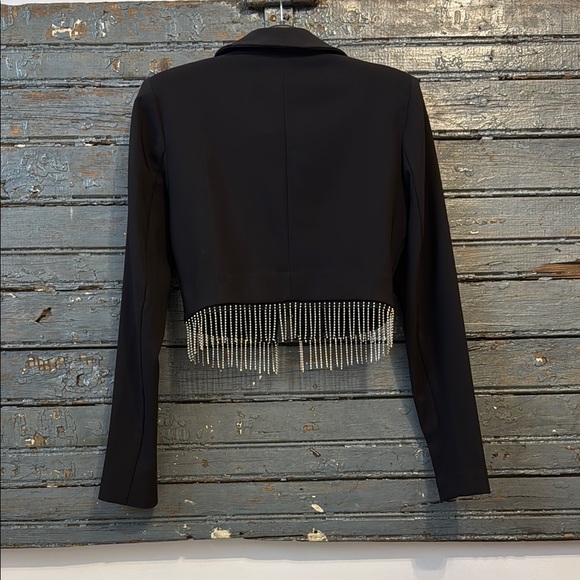 Zara Black Cropped Blazer with Notched Lapels and Fringe Detail - Picture 3 of 5